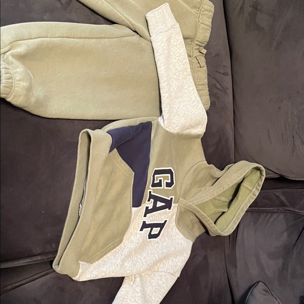 GAP Kids Olive and grey jogger set. Includes hoodie and pants